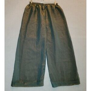 Vintage Style Iridescent Teal & Gold Wide Leg Pants Made in India Size M